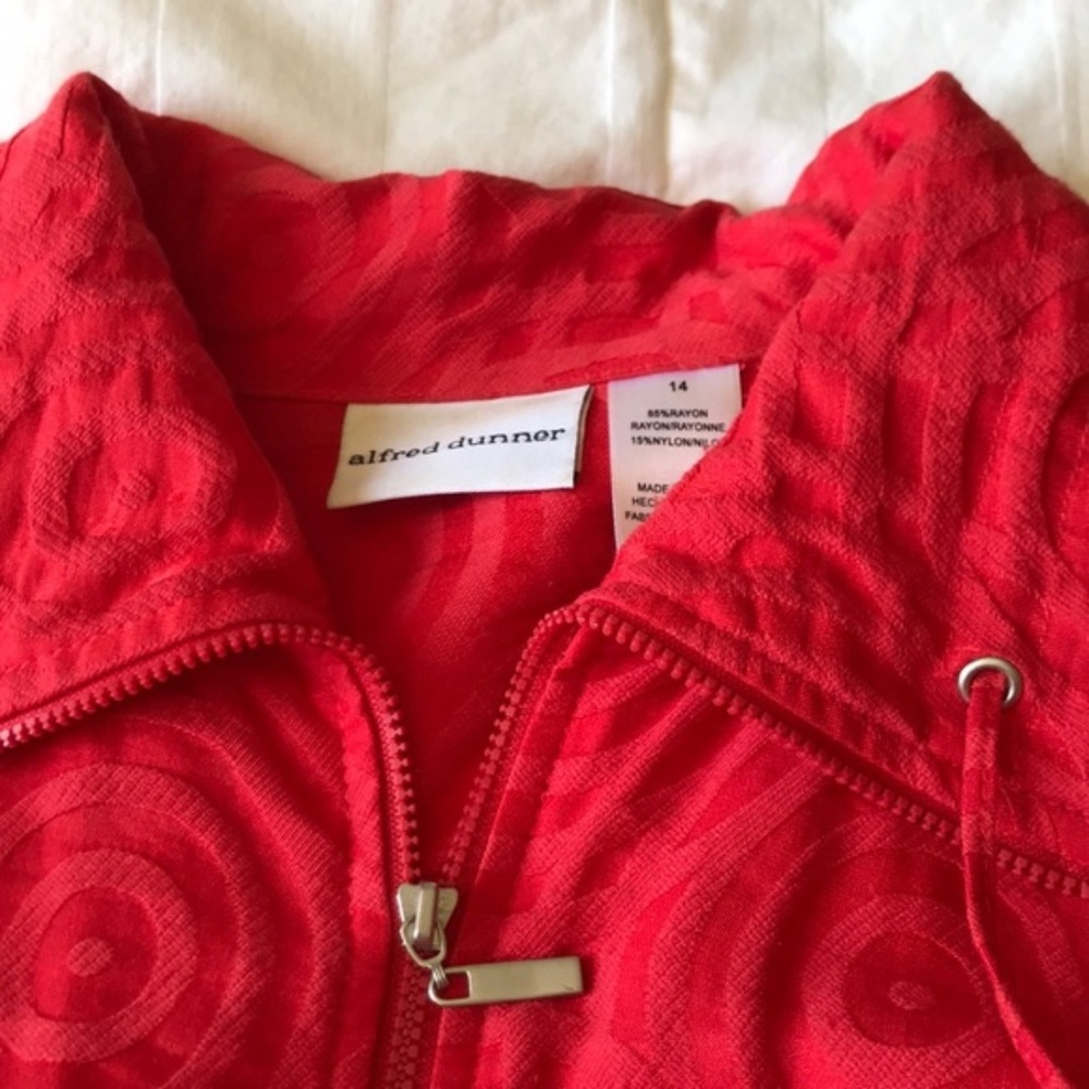 Alfred Dunner Textured Red-Orange Zip-Up Jacket